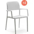 Стулья для кухни комплект 4 шт Bora, Италия, садовые, пластиковые, для дачи и балкона, с подлокотниками, Nardi, белые