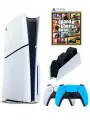 PS5 (ПС5) Игровая приставка Sony PlayStation 5 Slim + 2-й геймпад(голубой) + зарядное+ игра GTA5