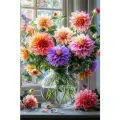 Алмазная мозаика на подрамнике 40x50 см. BoomBoomShop Букет разноцветных георгин