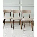 Стулья для кухни SAYMAN 3 шт, деревянные со спинкой, Бежевый велюр