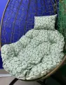 Подушка со съемным чехлом на подвесные качели кокон, с подголовником MotPro.brothers 110х95, Зеленые листочки+бежевый