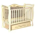 Кроватка детская для новорожденных Антел Julia-111 с мягкой спинкой, маятником и ящиком, массив березы, слоновая кость