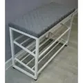 Обувница с мягким сиденьем Эмили / 100х30х52см / белый каркас - серый велюр (стежка ромб)