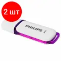 Комплект 2 шт, Флеш-диск 64 GB PHILIPS SNOW, разъем USB 2.0, фиолетовый, FM64FD70B/97