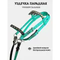 Уздечка парадная для лошади, жеребят универсальная, двуслойная, из капрона, регулируемая 25мм, поводья длиной 3 метра, украшена металлическими заклёпками