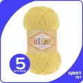 Пряжа плюшевая Alize Softy (АлизеСофти) - 187 (лимонный), 50 г / 115 м (100% микрополиэстр) - 5 шт
