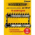 Коллектор WAAG 1х3/4, 10 выходов, для теплого пола с термостатическими клапанами, с расходомерами, сталь нержавеющая