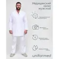 Халат медицинский мужской 129.1.1 Uniformed, ткань тиси, укороченный, рукав длинный, на кнопках, цвет белый, размер 56
