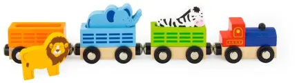 Набор аксессуаров для железной дороги Поезд с животными локомотив, вагон(3), фигурка животного(3), магнитное соединение