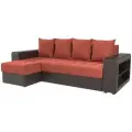 Угловой Диван Дубай М Вельвет Оранжевый/Экокожа Коричневый левый, Бельевой ящик, 258х160х80 см