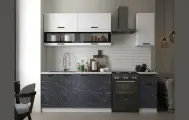 Кухонный гарнитур Техно 2,0м Компоновка №2 (Белый глянец холодный/Мрамор темный)