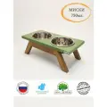 Миска для собак на подставке Двойная Французик pepilota, высота 14см, Оливковый