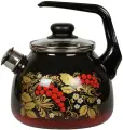 Чайник эмалированный со свистком СтальЭмаль Рябина, 3 л, черный