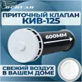 Приточный клапан стеновой КИВ-125 с круглым оголовком, трубой 600мм и пластиковой решеткой (КИВ/КПВ-125-600-ПР-БЕЛ)