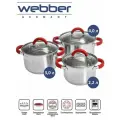 Набор кастрюль Webber BE-624/6, нержавеющая сталь, стекло, 6 предметов