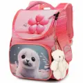 Ранец школьный для девочки для начальной школы 15л, А4 с анатомической спинкой SkyName (СкайНейм) + брелок-мишка