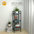 Стеллаж HYLLA mini, голубой, напольный, модульный, металлический с 3 деревянными полками, 103,5х34х30 см, гростат