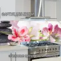 Фартук для кухни из АБС пластика Розовые орхидеи на камнях 3000*600*1,5мм. Кухонный фартук ABS с фотопечатью.