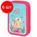 Комплект 6 шт, Пенал пифагор, 3 отделения, ламинированный картон, 19х11 см, Pretty bunny, 273485