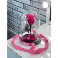 Розовая роза в колбе Мини в подарочной коробке с вау-эффектом /22см/Живет 5 лет