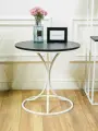 Чайный столик круглый для гостиной, в офис, прихожую, спальню, в гостиницу, с железной белой ножкой