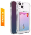 Чехол силиконовый прозрачный с карманом для карт на iPhone 13 / Чехол усиленный противоударный