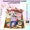 Подарок для девочки на день Рождения , 8 марта ; подарочный набор со школьной канцелярией и игрушками Лапки ; Box2You