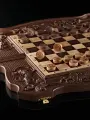 Шашки шахматы нарды 3 в 1 Ивановские деревянные подарочные резные из Массива бука коричневые / 60х30см