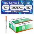 Шприц инсулиновый BD Micro-Fine Plus Demi 1 мл с иглой U100 29G (0,33 x 12,7 мм) 100 шт.