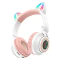 Беспроводные наушники Cat Ear Borofone BO18 Wireless Bluetooth 5.0 со светящимися кошачьими ушками белые