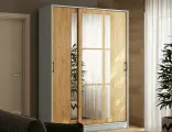 Шкаф-купе для одежды 2200x1600x520 мм, корпус из ЛДСП белого цвета, фасад из ЛДСП Дуб Крафт золотой с зеркалом