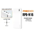 Внешний аккумулятор Recci Power Burton Ultra-thin Style, 10000 mAh, 10.5W, Белый