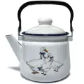 Чайник эмалированный 2,5л «Гуси», белый с синей окантовкой, удобная ручка
