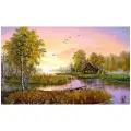 Алмазная мозаика на подрамнике/Картина стразами Домик у озера 40х50 см, сложность 5, цветов 22