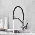 Смеситель для кухни с гибким изливом и подключением фильтра R558Y цвет темно-серый/черный