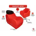 Парикмахерский комплект Retro с черной раковиной и кресло пятилучье в красном цвете