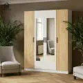 Шкаф для одежды распашной Lars 1600 с зеркалом, белый/дуб крафт золотой