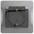 Розетка с/з со шторками с крышкой, IP44 (в сборе с рамкой) Glossa Schneider Electric, Алюминий (комплект из 2 шт)