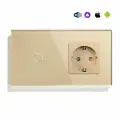 Сенсорный выключатель WiFi 1 клавиша 1 розетка 2 поста (1G+1EU) стекло 157х86мм цвет золотой