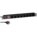 Блок розеток горизонтальный ExeGate ServerPro PDU-19H802 Al-8S-EU1.8-SW, 19, 1U, Алюминий, 8 Schuko, кабель с евровилкой VDE-250V-16A-3*1.5mm2, 1.8 метра, выкл. с подсветкой, черный
