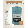 Пряжа для вязания спицами, крючком YarnArt Macrame Cotton Lurex фантазийная средняя, хлопок, полиэстер люрекс, цвет: 733 Аква-серебряный, 4шт, 205 м