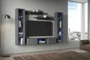 Стенка для гостиной, модульная гостиная, тв тумба подвесная POINT-412331PSG, Серый Графит, 240х170х40 см. (ШхВхГ)