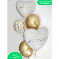 Набор воздушных шариков МосШар на день рождения с сердцем, золото хром