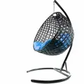 Подвесное кресло кокон M-group круг люкс с ротангом чёрное+голубая подушка