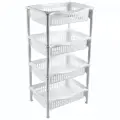 Этажерка пластиковая 4-секционная для удобного хранения, белая, прямоугольная, сетчатые полки