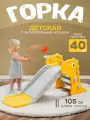 Горка детская пластиковая Динозаврик от1 до 3 лет. С баскетбольным кольцом. Мяч в комплекте (цвет желтый)