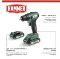 Аккумуляторная дрель шуруповерт Hammer бесщеточный ACD18BL 18В 2x2Ач LiION 10мм 0-400/0-1500об/мин 50Нм в кейсе