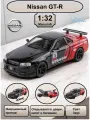 Машинка металлическая инерционная, игрушка детская для мальчика коллекционная масштабная модель 1:32 Nissan Skyline GTR ; Ниссан Скайлайн черный; красный