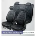 Комплект чехлов для Chevrolet Lanos / Daewoo Lanos (Sens) / ZAZ Chance 02-17г. Экокожа, ромб, черный, черная строчка.