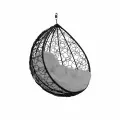 Подвесное кресло капля (без стойки), с ротангом черное, серая подушка